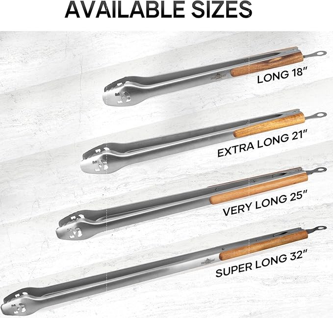 XUDAKAIXIN 18-Inch Long Stainless Steel BBQ Tongs with Extended Luxurious Acacia Handle – Durable and Easy-to-Clean Grilling Tool for Cooking, Kitchen Use, and Outdoor Barbecues