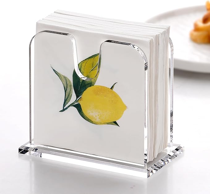 DINGHUO Acrylic Cocktail Napkin Holder for Table, (5" x 5") Clear Beverage Napkin Dispenser with 8mm Thickened base, Large Capacity Napkin Box for Kitchen, Restaurant, Bar, Dinner, Home Decor