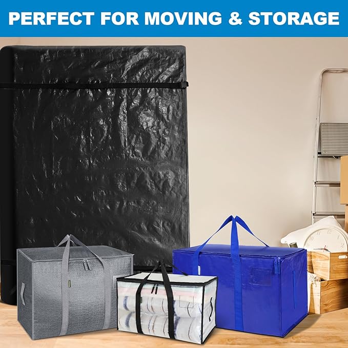 TICONN Mattress Bags for Moving, Heavy Duty Twin XL Mattress Cover Storage Bag with Full-Around Handle and Adjustable Buckles (Black, Twin XL)