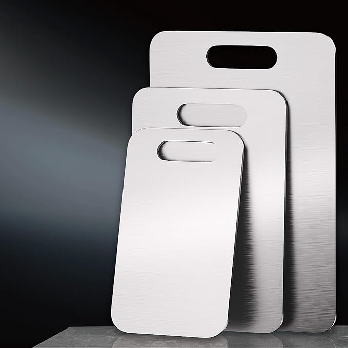 3 PCS Stainless Steel Cutting Boards for Kitchen, 304 Metal Chopping Boards for Meat, Fruits & Break, Non Toxic, Dishwasher Safe, (15.3"x11", 13.4"x9", 11.8"x8")
