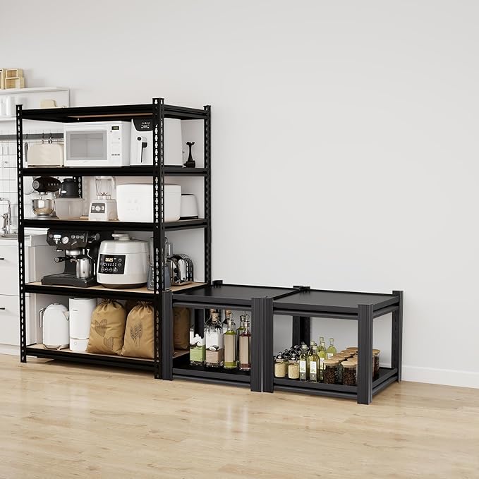 15.87" H x15.87 W x 11.81" D Industrial Metal 2- Adjustable-Shelf Storage-Rack Cabinet Organizer Kitchen Shelf Shelves/Shelving Standing for Pantry/Closet/Living Laundry Room, Small (Black)