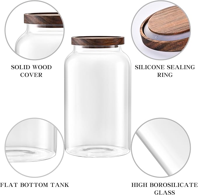 Glass Storage Jars,1PACK 95oz/2800ml Clear Glass Food Storage Containers with Airtight Bamboo Lid Stackable Kitchen Canisters for Candy,Cookie,Rice,Sugar,Flour,Nuts and Spice Jars