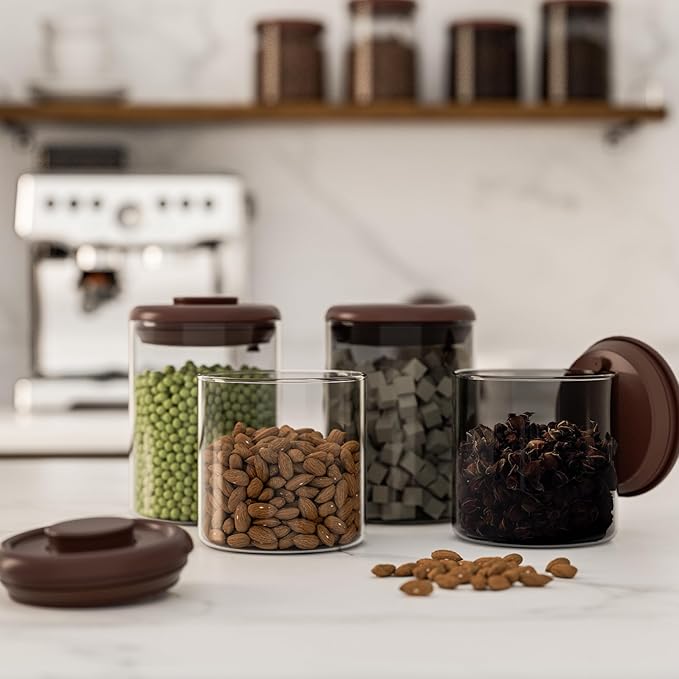Amber Glass Coffee Canister 11OZ with Pop Lid - Airtight Jar with UV Protection to Lock in Freshness - Storage for Coffee Beans, Tea, Espresso, Sugar & Dry Food, Kitchen Countertop Container