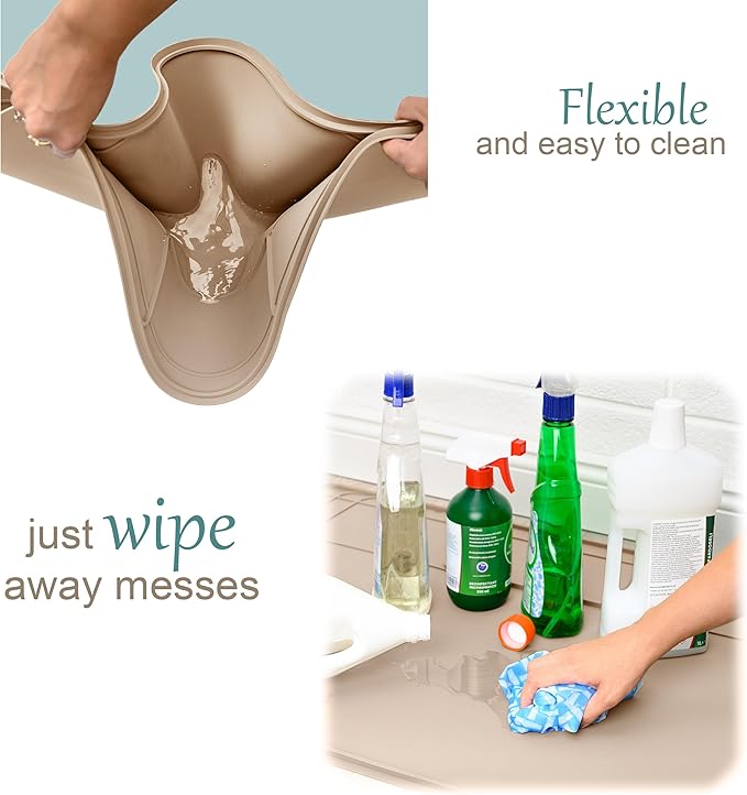 The Original Under Sink Mat - Silicone Waterproof mat, Adjustable, Easy to Clean, Kitchen Cabinet Liner, Disinfection Surface - 34" x 22" or Smaller - Beige
