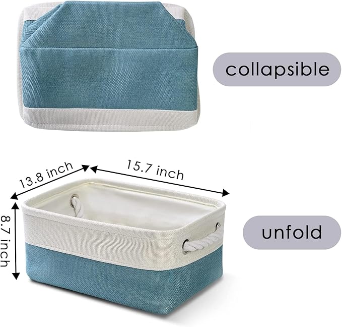 TheWarmHome Fabric Storage Bin with Handles,Storage Basket for Home Storage and Organization, Shelf Basket with Cover for Living Room Bedroom Decor Closet(White & Green,Small ,11.8L×7.9W×5.2H