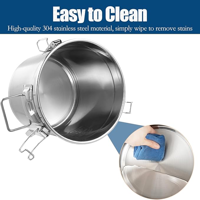 3.17Gal/12L Stainless Steel Airtight Canister, Airtight Food Storage Container with Lid and Lock Clips, 304 Stainless Steel Bucket for Rice, Flour, Grain, Coffee Bean