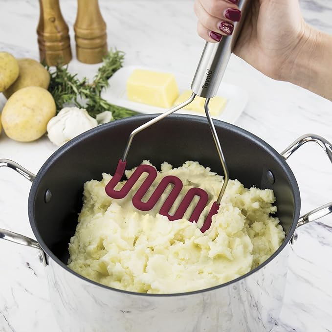 Tovolo Silicone Cooking Utensil Set of 6 Cayenne Red Ladle Slotted Turner Tongs Flex Core Spatula Scraper Mixing Spoon and Potato Masher, Dishwasher Safe Non Toxic BPA Free Silicone Kitchen Utensils