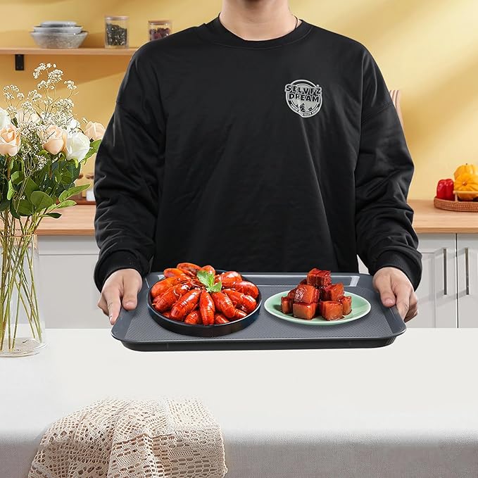Readsky 6 Packs Plastic Serving Tray, 17.2" x 13.4" Fast Food Plastic Trays, Deep Gray
