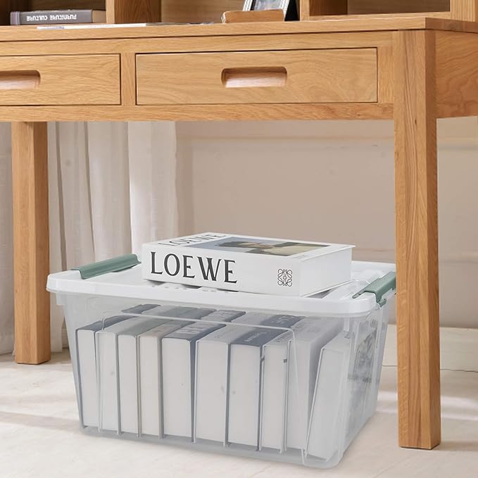 Plastic Latch Storage Box, 35 Quart, Pack of 6, Large Clear Plastic Bins