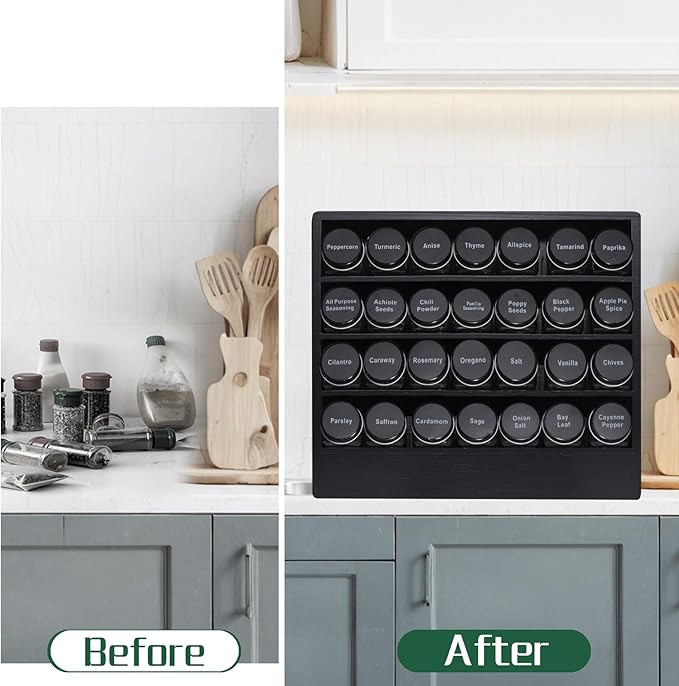 Bamboo Tiered Spice Rack Organizer for Cabinet,Wooden Seasoning Rack for Countertop, Cupboard, Pantry, Kitchen (Spice Jars Included)