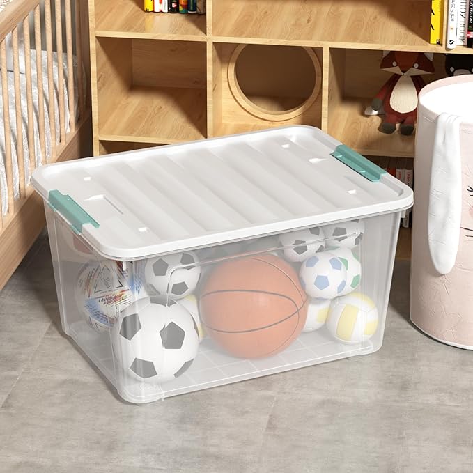 4 Pack 85 Quart Latching Storage Box Bin, Large Storage Box with Wheels, Clear