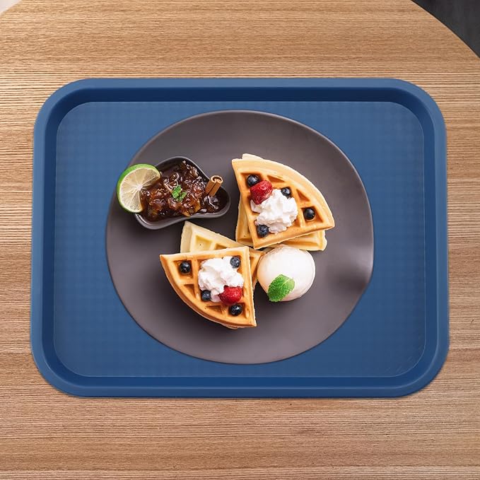 MAHIONG 5 Pack 13.8 x 10.6 Inch Blue Fast Food Tray, Large Rectangular Restaurant Serving Trays, Plastic Cafeteria Trays School Lunch Trays