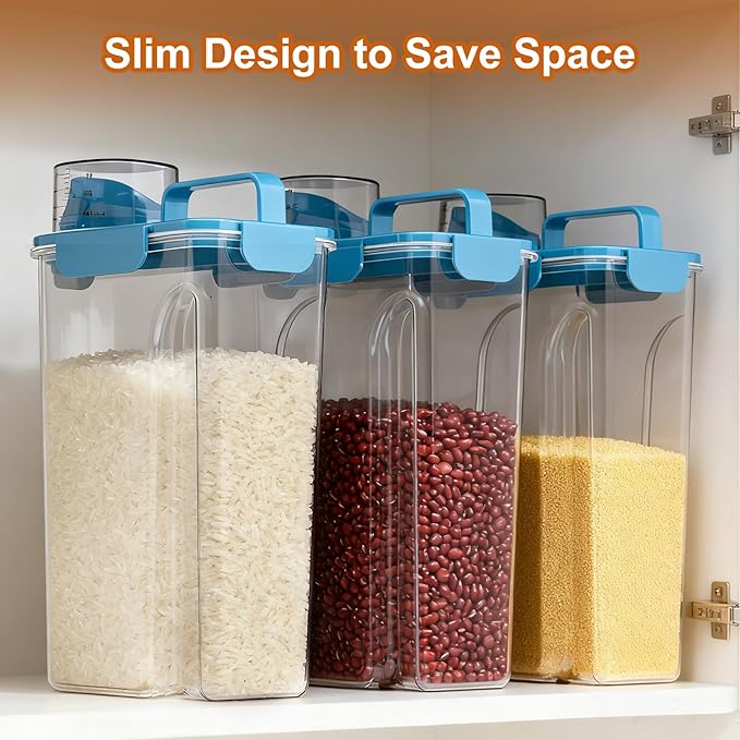 Dog Cat Food Storage Container, 5-7Lbs Pet Food Containers, Airtight Cat Food Container with Portable Handle & Measuring Cup, Small Animal Dry Food Dispenser for Dogs, Cats and Birds