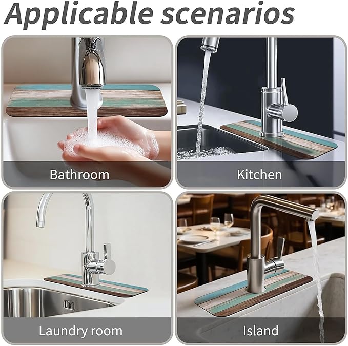 Kitchen Sink Splash Guard,Vintage wooden planks Faucet Mat Sink Gadgets-Super Absorbent Fast Drying Mat Drip Catcher for Kitchen, Bathroom,Sink Mat, Dish Drying Mat, Bathroom(15" X 5.5" )