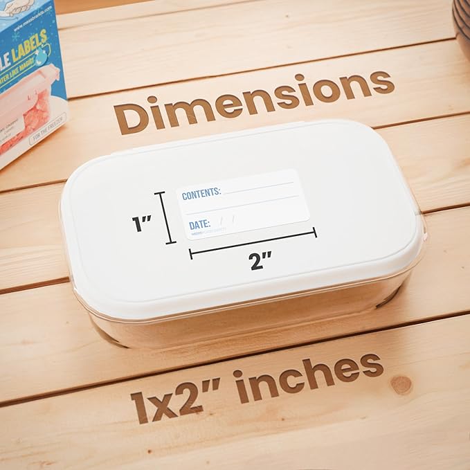 MESS Dissolvable Freezer Labels – 500/Roll Blank Removable Labels for Containers, Food Storage, Bottles, Jars, and Freezer Use (500, 1x2)