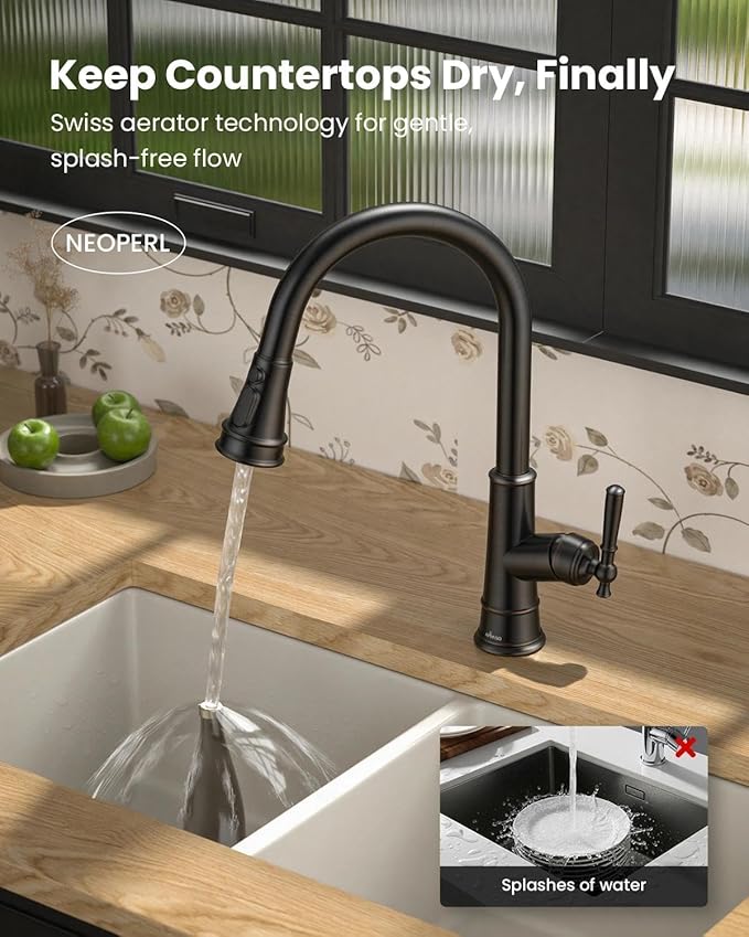 APPASO Bronze Kitchen Faucet with Pull Down Sprayer, Oil Rubbed Bronze Single-Handle High Arc Single Hole Pull Out Kitchen Sink Faucets (Patented Design), CUPC-Certified Pull-Out Hose
