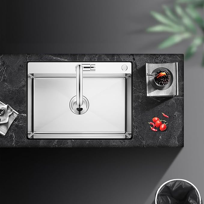 24-inch Single Bowl Kitchen Sink, Drop-in/Top-Mount Stainless Steel with Nano Coating, Includes Drain Kit & Fruit Basket, 24"x18"x8"