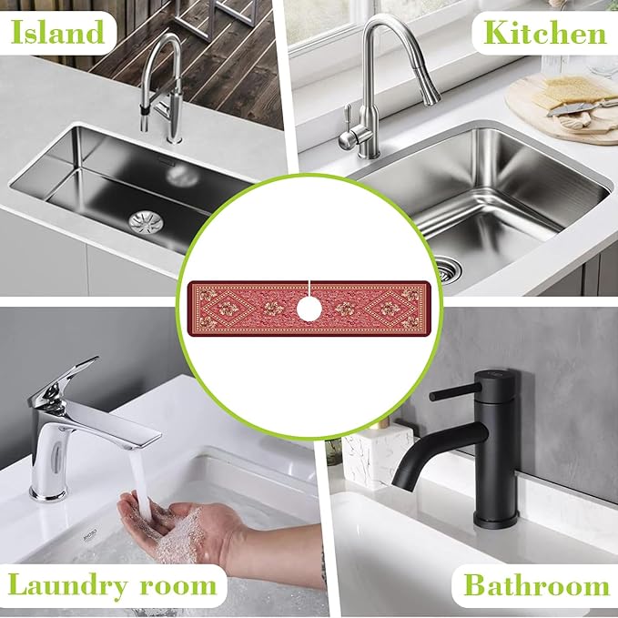 Sink Splash Guard Faucet Mat Bohemian Rug Flower Absorbent Fast Drying Mat Sink Gadgets Splash Guard Behind Faucet Drip Catcher for Kitchen Bathroom 23.5"X5.5"