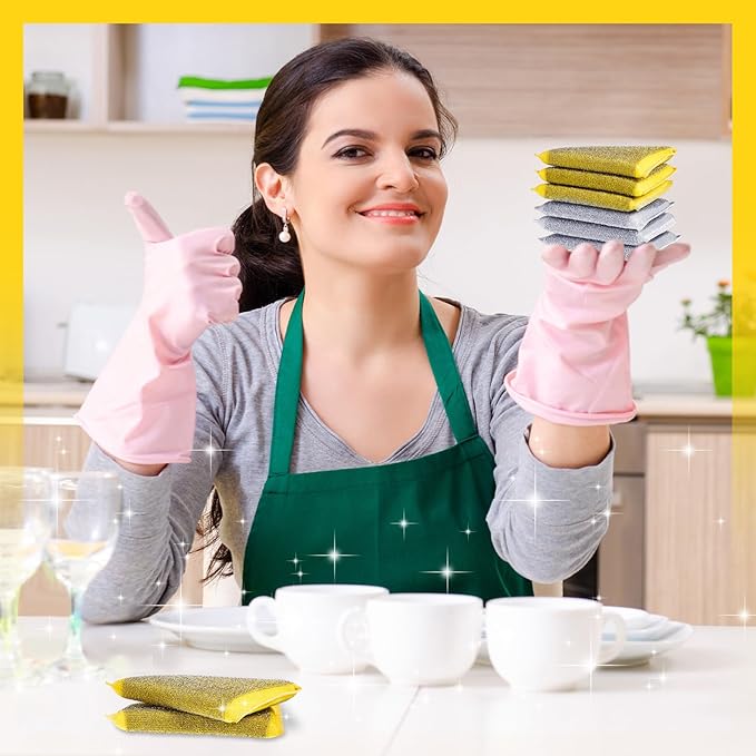 Thyle 36 Pack Steel Scrub Sponges for Dishes Non Scratch Scouring Multi Use Metal Scrubber Heavy Duty Dish Wash Kitchen Sponge for Pot Dish Washing Hard Surface Cleaning (Gray,Yellow)