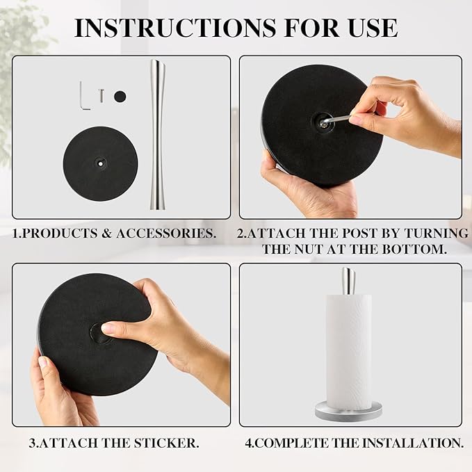 JOGREFUL Paper Towel Holder Stand, Stainless Steel Kitchen Paper Towel Countertop Stand with Streamline Body, Bathroom Organization for Family Standard Large Size Roll Paper, Sliver