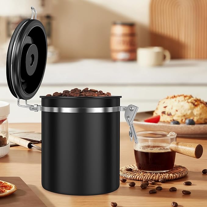 3PCS Coffee Storage Canister 1.5L 51OZ Double Airtight Coffee Beans Container with Date Locator 304 Stainless Steel Kitchen Food Storage Container with Spoon for Tea Sugar