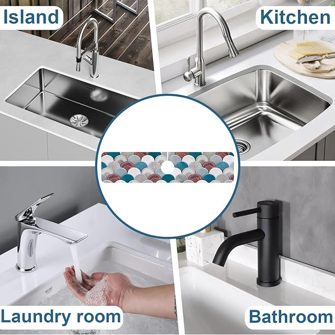 Wall Tiles Texture Sink Faucet Absorbing Mat Ceramic Decor Super Absorbent Fast Drying Mat Sink Gadgets Behind Faucet Sinkmat for Kitchen Bathroom, 23.5"x5.5"