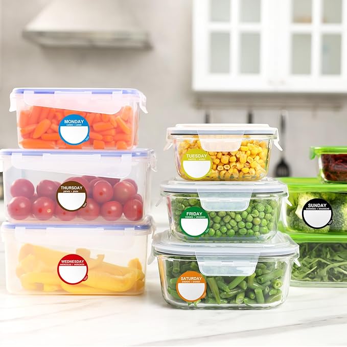 7000 Pcs Day of The Week Labels Food Labels Monday Through Sunday Management Inventory Stickers Removable Weekly Self Adhesive Date Dot Stickers for Restaurant Kitchen Containers Dispenser