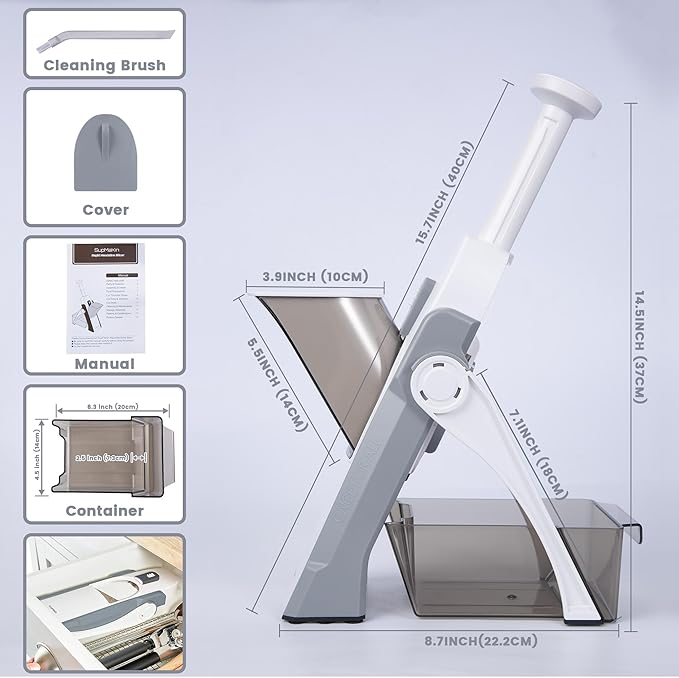 SupMaKin Safe Mandoline Slicer for Kitchen, Potato Slicer for Chips, Vegetable & Food Cutter,Thickness Adjustable 0.1-8 mm, Kitchen Faster Slice Artifact (Only Slicer)