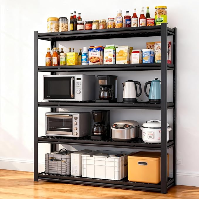 72" H x 36.14" W x 16" D Industrial 5-Shelf Storage-Rack Adjustable Metal Steel Kitchen/Garage Shelving Shelves Standing Utility Unit Organizer System for Pantry/Shed/Closet/Basement, Black