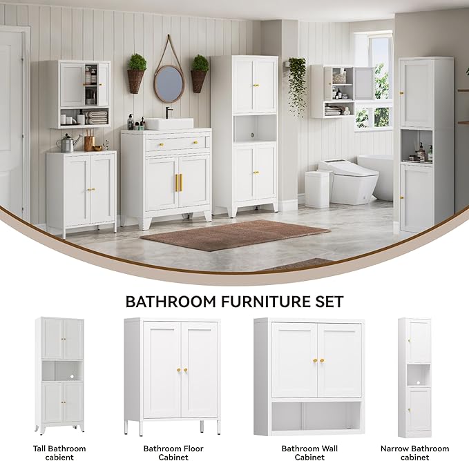 YAUWOH Metal Pantry Storage Cabinet, 69" Tall Storoge Cabinet with 4 Doors & 3 Adjustable Shelves, Microwave Stand with Storage for Kitchen, Dining Room, Living Room (1PC,White)