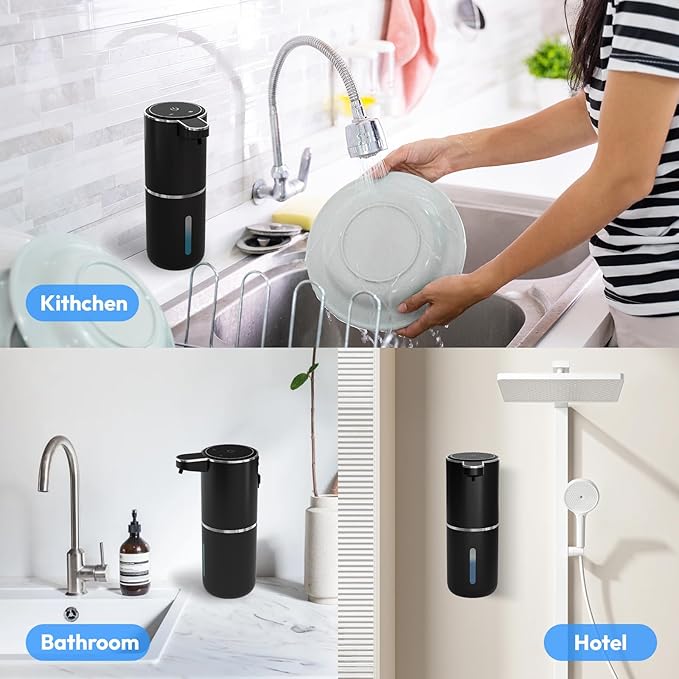 2 Pack Automatic Soap Dispenser Touchless,Liquid Hand Soap Dispenser 12.8oz USB 4levels Adjustable Dispenser Electric Wall Mounted Smart for Bathroom and Kitchen Dish Soap,Easy for Toddlers(Black)