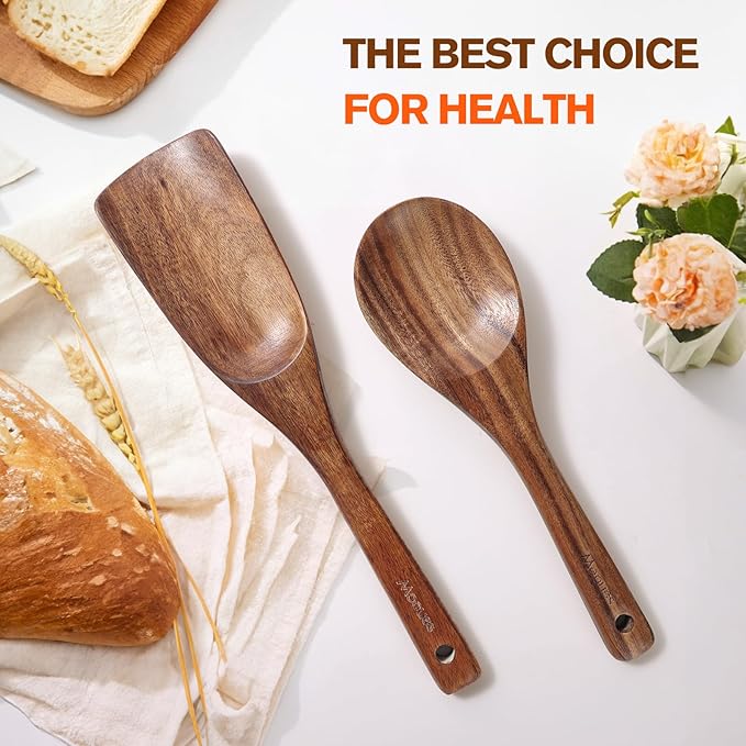 Multifunction Wooden Spatula Spoon Rice Scooper, Great for Cooking and Serving, Mixing, Scoop, and Scrape, Nonstick Cookwares, BPA-Free, Heat Resistant Teak Wood Spatula for Kitchen Use