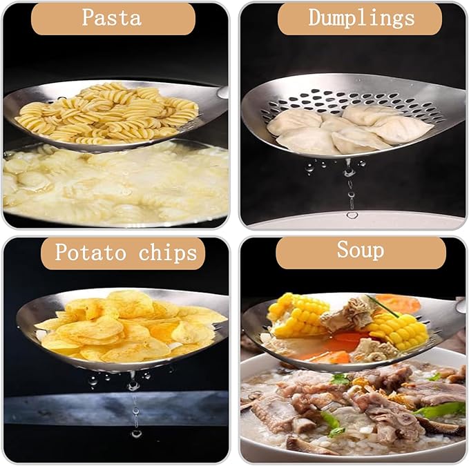 ANMIOU Spider Strainer Colander with Wood Handle, Solid Stainless Steel Kitchen Utensil for Cooking Frying Pasta Drainer