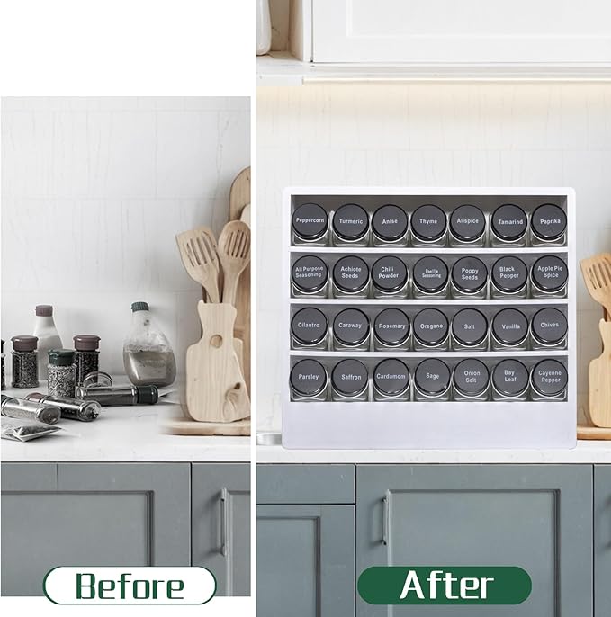 Bamboo Tiered Spice Rack Organizer for Cabinet,Wooden Seasoning Rack for Countertop, Cupboard, Pantry, Kitchen (Spice Jars Included)
