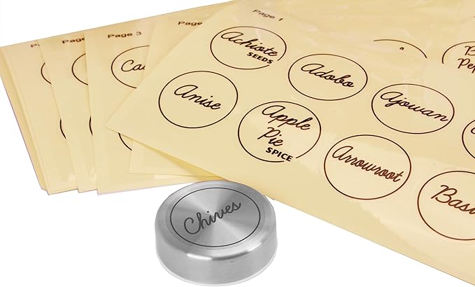 Orii Spice Labels - Clear Round - 160 Pre-Printed +20 Blank