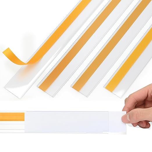 50 Pcs Shelf Label Strips 1.5''H x 48''L Self Adhesive Label Holder with 50 Pcs White Labels, Gondola Price Tag Holder Clear PVC Adhesive Ticket for Metal Wood Plastic Rack (Clear)