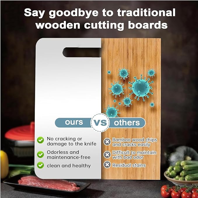 Wekayli Stainless Steel Cutting Board, 3 PCS Cutting Boards for Kitchen, 304 Stainless Non Stick Chopping Cutting Board for Meat Fruit & Vegetable (15" x 11", 13"x 9", 10" x 6")