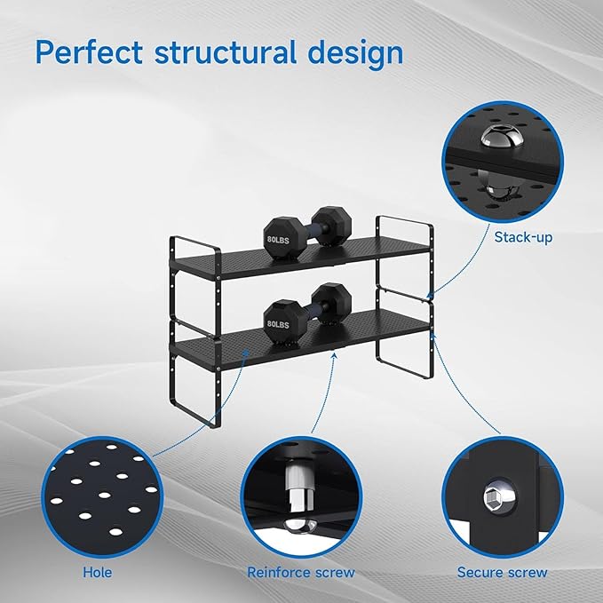 Expandable Cabinet Shelf Organizer Adjustable Metal Spice Rack Stackable Freestanding Counter Storage Shelves for Kitchen Cabinet Under Sink Office Desk (Black - 3Pack - L16.5-27'' * W8'' * H9.6'')