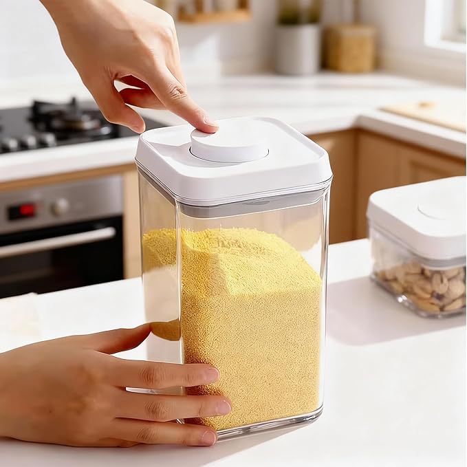 6 Pcs Airtight Food Storage Containers with Lids, Push Button Seal BPA-Free Set for Kitchen Pantry, 0.65QT/0.7QT/1.8QT/2.4QT for Bulk Dry Food, Cereal, Flour, Sugar, RV Kitchen Storage