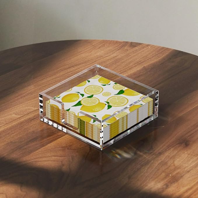 HIIMIEI Acrylic Napkin Holder for Table: Square Luncheon Napkin Tray, Flat Decorative Guest Towel Holder for Bathroom, Kitchen, Bar, Dinner, Party, 7.6 x 7.6 inches(Clear)