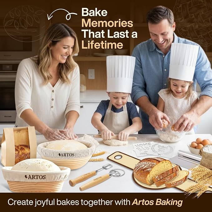 ARTOS ULTIMATE Sourdough Starter Kit | Banneton Bread Proofing Baskets with Bread Making Tools | Sourdough Bread Baking Supplies with Silicone Slings, Mat, Whisk, Scrapers Lame, Jar, Scale & Many More