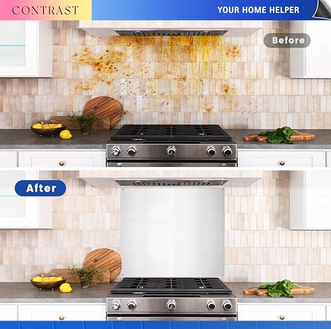 Stainless Steel Backsplash for Stove 24"x30" Stove Backsplash Protector for Wall Metal Range Splash for Kitchen Wall with Screw Included(0.0276" Thick)