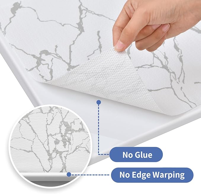 Drawer and Shelf Liner for Kitchen Cabinet: 23.6 in X 20 Ft Non Slip Waterproof Shelf Paper Non Adhesive Refrigerator Liners Silver Marble Easy Liners for Bathroom with Knife Tape Measure