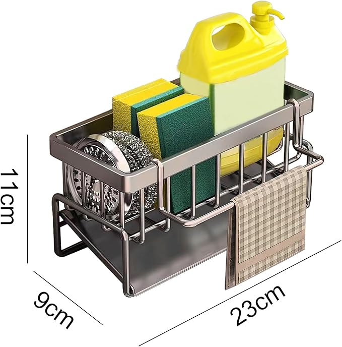 kitchen sink caddy, dish sink sponge holder (With rod-grey)