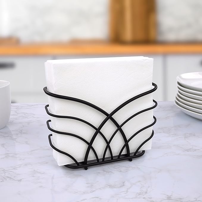 Spectrum Flower Napkin Holder (Black) - Dispenser & Décor for Kitchen, Dining Room, Outdoor, & Bar Tabletop Storage