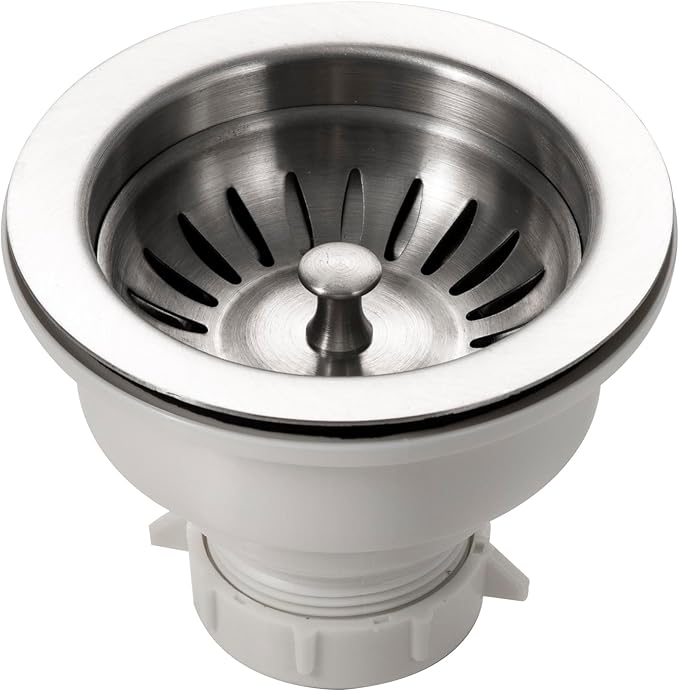 Houzer 190-9180 - 3-1/2 inch Stainless Steel Kitchen Sink Basket Strainer, Durable Food Catcher Stopper for Metal Kitchen Sink, Ideal for Filtering Waste and Preventing Clogs