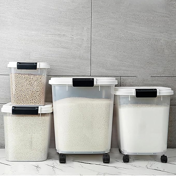 HANAMYA 20 LB Rice Storage Container with Measuring Cup, BPA free, For Rice | Grain | Pet Food | Flour, 2 count, Clear & Black