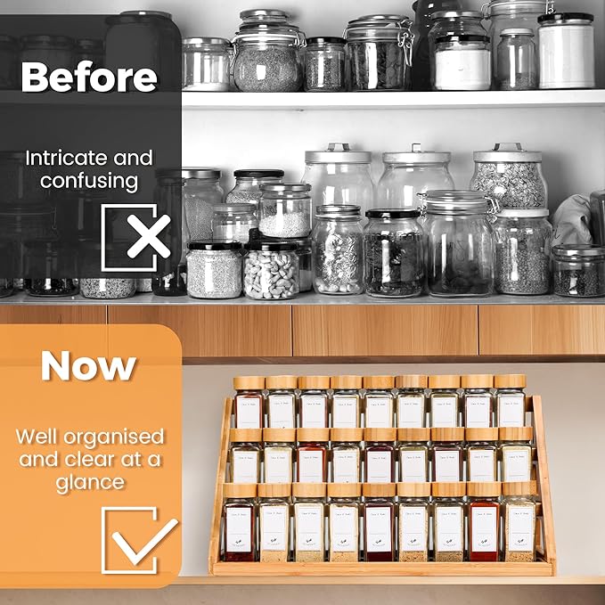 MNADSFKJ Spice Rack, Spice Organizer -3 Tier Bamboo Spice Racks, Solution for Spice Storage in Kitchens, Countertops,Storage Rooms and Other Places