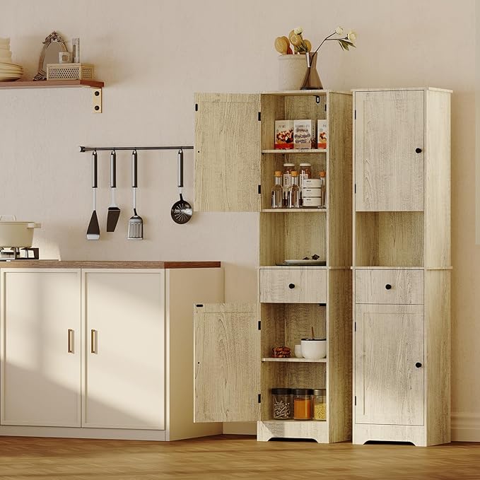 Viaozutis Tall Bathroom Cabinet, Storage Cabinet with 2 Doors & 2Drawer, with Ajustable Shelve, for Bathrooms, Kitchens,Entrances,Bedrooms(Grey)