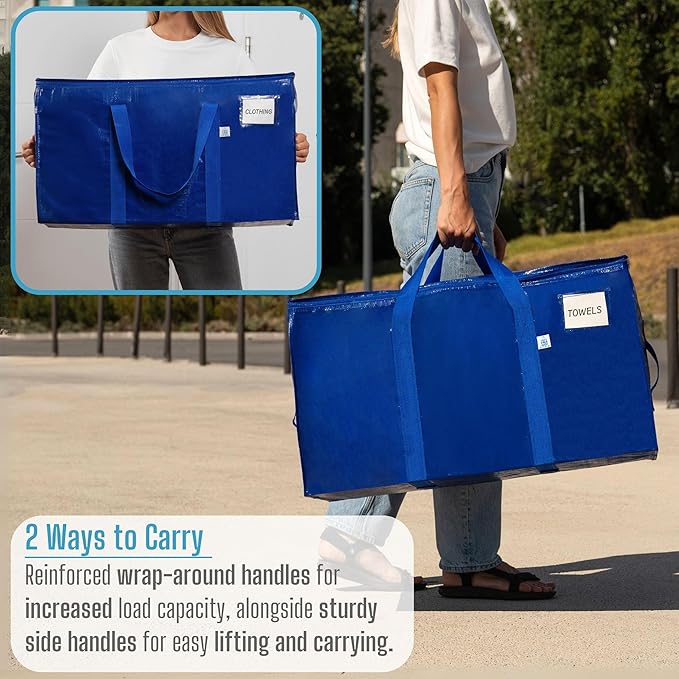 VENO 10 Pack Moving Bags, Upgraded Heavy Duty, Moving Boxes Alternative, Packing Storage Supplies for Dorm Room Essentials with Zipper for Clothes, Large Totes for Packaging (Blue, 10 Pack)